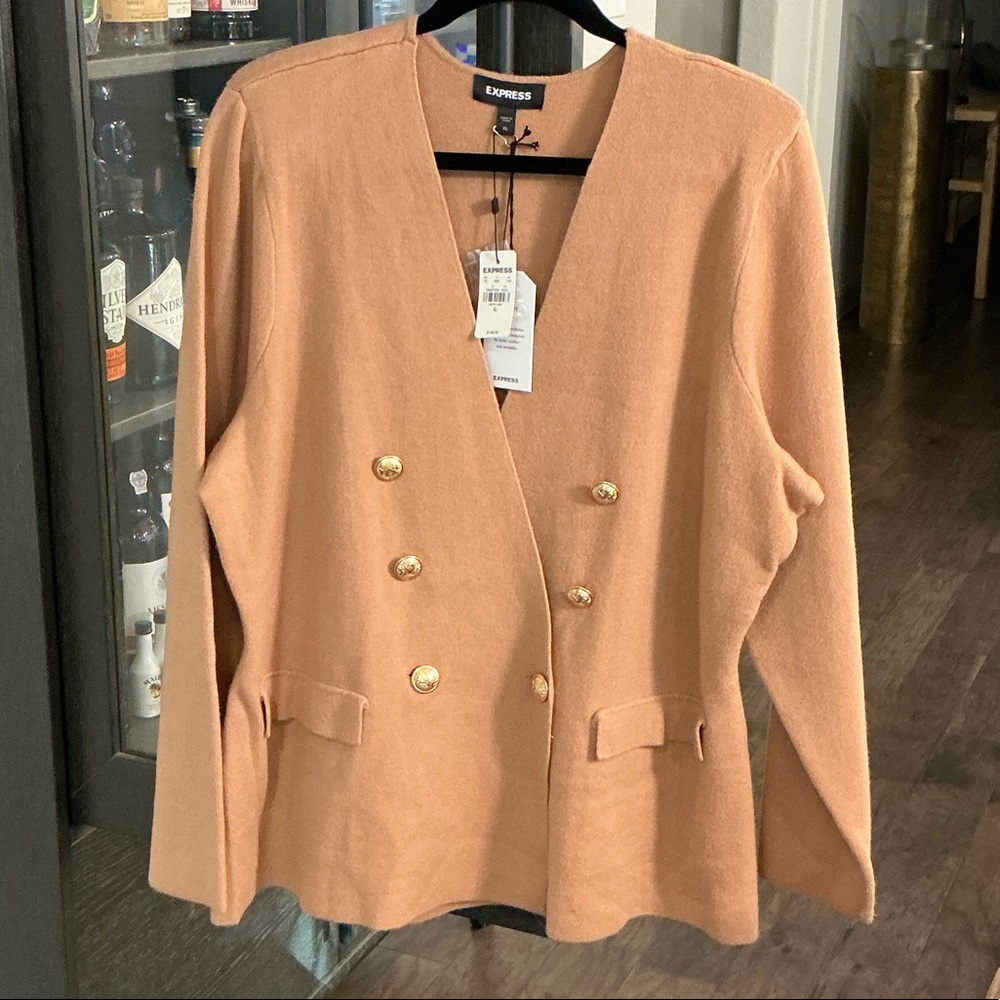 Express Women's Camel Blazer with Gold Buttons